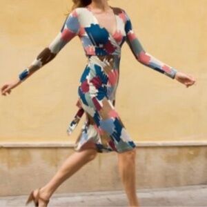 Boden Long sleeve Wrap Dress Geo print multi color